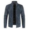 Men's Casual Plush Stand-up Collar Geometric Pattern Knitted Cardigan Jacket