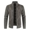 Men's Casual Plush Stand-up Collar Geometric Pattern Knitted Cardigan Jacket