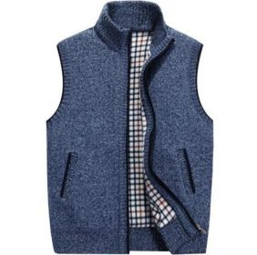 Men's Full-Zip Knitted Cardigan Sweaters Vest Jacket with Pockets (Color: Blue, size: M)