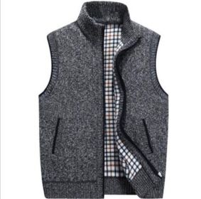 Men's Full-Zip Knitted Cardigan Sweaters Vest Jacket with Pockets (Color: BLACK, size: S)