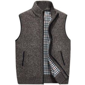 Men's Full-Zip Knitted Cardigan Sweaters Vest Jacket with Pockets (Color: Brown, size: XL)