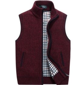Men's Full-Zip Knitted Cardigan Sweaters Vest Jacket with Pockets (Color: Red, size: S)