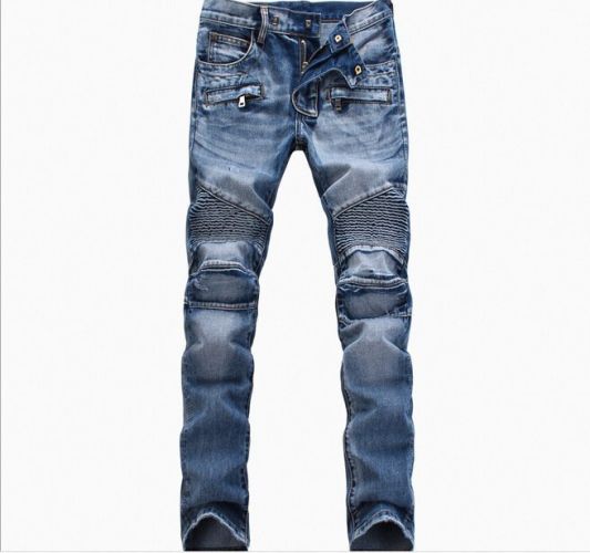 Men Ripped Slim Straight fit Biker Jeans With Zipper Deco