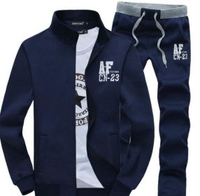 Men's Casual Tracksuit Long Sleeve Running Jogging Athletic Sports Set (Color: Navy, size: XS)