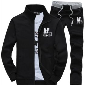 Men's Casual Tracksuit Long Sleeve Running Jogging Athletic Sports Set (Color: BLACK, size: XL)