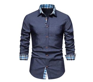 Mens Long Sleeve Button Down Shirts (Color: Navy, size: XL)