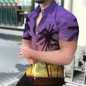 Summer Hot Sale Hawaiian Men's Shirt Purple Landscape 3D Digital Printing (Color: As shown, size: M)