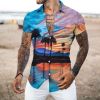 European and American New Men's Casual Shirts Short Sleeve 3D Digital Printing Hawaiian Style Shirts
