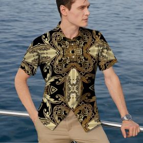 2022 Summer Hot Hawaiian 3D Digital Printed Striped Classic Style Men's Shirts (Color: As shown, size: XL)