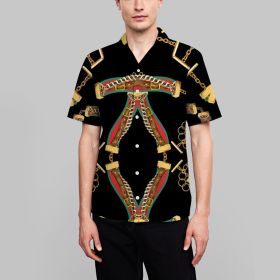 Cross-border European and American new foreign trade men's casual shirts ring line short-sleeved 3D printing men's shirts (Color: As shown, size: XXL)