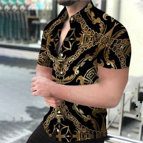 Men's Summer Lapel T-Shirt Shirts Hawaiian Short Sleeve Shirts short sleeve (Color: As shown, size: M)