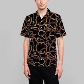 2022 cross-border European and American new foreign trade men's casual shirts ring line short-sleeved 3D printing men's shirts (Color: As shown, size: M)