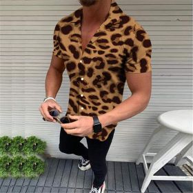 European and American New Men's Casual Shirts Short Sleeve 3D Digital Printing Leopard Print Men's Shirts (Color: As shown, size: XL)