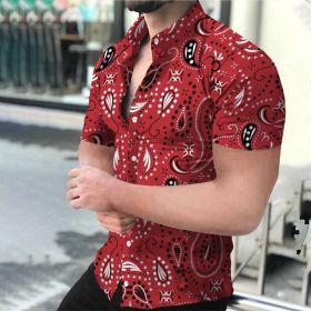 2022 Men's Summer Lapel T-Shirt Shirts Hawaiian Short Sleeve Shirts short sleeve (Color: As shown, size: XXL)