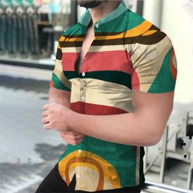 European and American New Men's Casual Shirts Short Sleeve 3D Digital Printing Leopard Printing Men's Shirts ZC-1906 (Color: As shown, size: XL)
