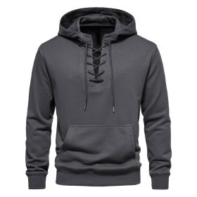 Men's Hoodie Sweatshirt Hooded Casual Long Sleeve Drawstring Lace Up Pullover Hoodies with Pocket (Color: Gray, size: S)