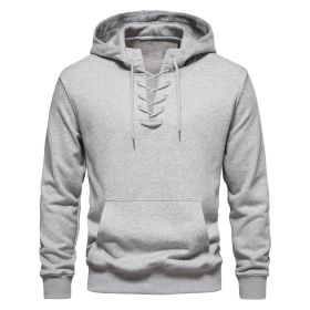 Men's Hoodie Sweatshirt Hooded Casual Long Sleeve Drawstring Lace Up Pullover Hoodies with Pocket (Color: Light Gray, size: M)