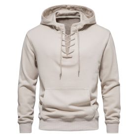 Men's Hoodie Sweatshirt Hooded Casual Long Sleeve Drawstring Lace Up Pullover Hoodies with Pocket (Color: Light, size: L)