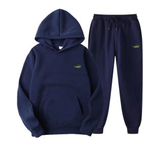 Men's Fashion Casual Tracksuit High Quality Men's Suit 2 Piece Hoodie Pullover Sports Clothes Sweatshirt Jogging Set Man (Color: Navy Blue, size: XXXL(195cm 90kg))
