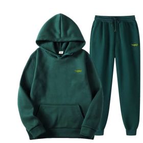 Men's Fashion Casual Tracksuit High Quality Men's Suit 2 Piece Hoodie Pullover Sports Clothes Sweatshirt Jogging Set Man (Color: Green, size: M(165cm 60kg))