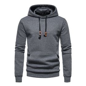 Mens Hooded Sweatshirt Casual Long Sleeve Drawstring Waffle Knit Pullover Hoodies (Color: Dark gray, size: XL)