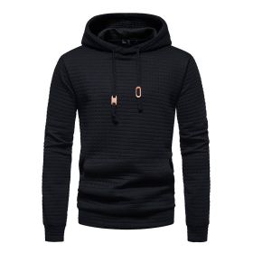 Mens Hooded Sweatshirt Casual Long Sleeve Drawstring Waffle Knit Pullover Hoodies (Color: BLACK, size: XXL)