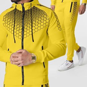 Autumn and winter zippered sportswear men's hooded coat electronic honeycomb casual suit (Color: Yellow, size: XXL)