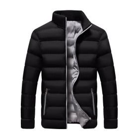 2022 cotton padded clothes men's running distance men's coat new winter stand collar down cotton padded clothes thickene (Color: Black Gray, size: XL)