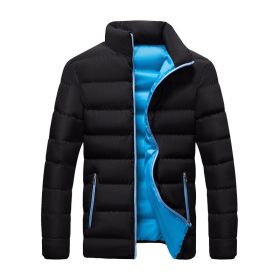 2022 cotton padded clothes men's running distance men's coat new winter stand collar down cotton padded clothes thickene (Color: Black Blue, size: 3XL)