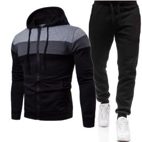 New triple color zipper sweater suit for men's sports leisure oversize loose sweater suit (Color: BLACK, size: L)