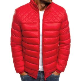 Autumn and winter new men's stand collar solid color simple fashion Ling grid cotton clothes men's fashion (Color: Red, size: M)