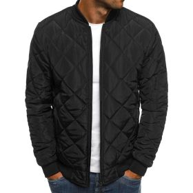 winter men's fashion jacket Lingge warm stand collar cotton padded clothes men (Color: BLACK, size: M)
