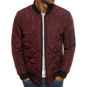 winter men's fashion jacket Lingge warm stand collar cotton padded clothes men (Color: Wine, size: M)