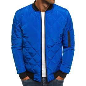 winter men's fashion jacket Lingge warm stand collar cotton padded clothes men (Color: Royal Blue, size: M)