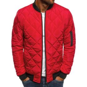 winter men's fashion jacket Lingge warm stand collar cotton padded clothes men (Color: Red, size: S)