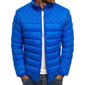 Autumn and winter new men's stand collar solid color simple fashion Ling grid cotton clothes men's fashion (Color: Royal Blue, size: L)