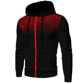 Men's polka dot zipper hoodie sweater Autumn and winter plush warm hoodie hoodie sweatshirt (Color: BLACK, size: L)