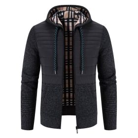 Men's Thickened Fleece Knitted Hooded Sweater Coat (Color: Dark gray, size: XL)