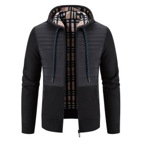 Men's Thickened Fleece Knitted Hooded Sweater Coat (Color: BLACK, size: L)