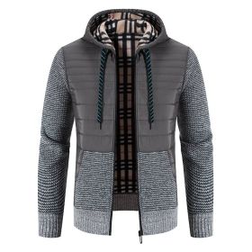 Men's Thickened Fleece Knitted Hooded Sweater Coat (Color: Gray, size: M)