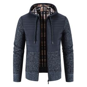 Men's Thickened Fleece Knitted Hooded Sweater Coat (Color: Navy, size: M)