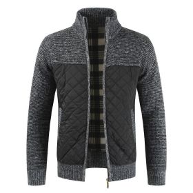 Men's Fleece Jacket Knitted Sweater Cardigan Stand Coat (Color: BLACK, size: M)