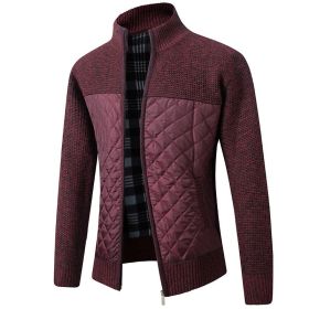 Men's Fleece Jacket Knitted Sweater Cardigan Stand Coat (Color: Red, size: XL)