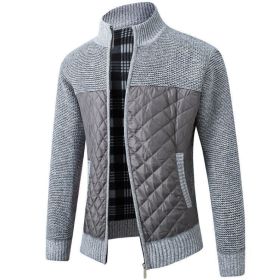 Men's Fleece Jacket Knitted Sweater Cardigan Stand Coat (Color: Gray, size: S)