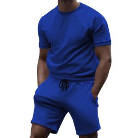 Men Short Sets 2 Piece Outfits Fashion Summer Tracksuits Casual Tee  Short Set (Color: Blue, size: S)