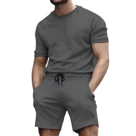 Men Short Sets 2 Piece Outfits Fashion Summer Tracksuits Casual Tee  Short Set (Color: Gray, size: S)