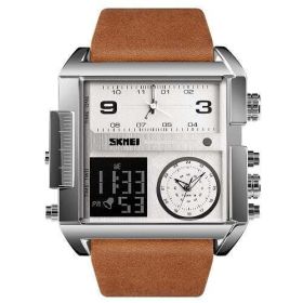 SKMEI 1391 Men Military Sports Watch Top Luxury Brand Wristwatch Men Quartz Digital Watches Male Clock Relogio Masculino (Color: Silver Brown)