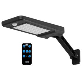 Solar Wall Light Outdoor 60LEDs PIR Motion Sensor Remote Control Wireless Lamps (Color: BLACK)