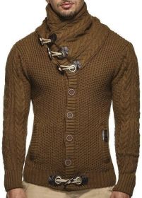 Autumn Winter Man Sweaters Streetwear Clothes Turtleneck Sweater Men Long Sleeve Knitted Pullovers Soft Warm Basic Sweater Male (Color: Brown, size: XL)