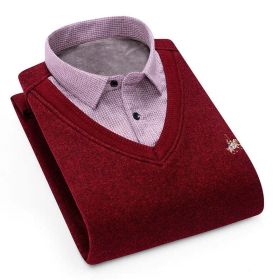 Aoliwen MenWinter Warm Shirt Sweater Cardigan Shirt collar cardigan combination Cashmere Flannel Men home service dress shirt (Color: AO-LDBL-F1101, size: Asia size L)